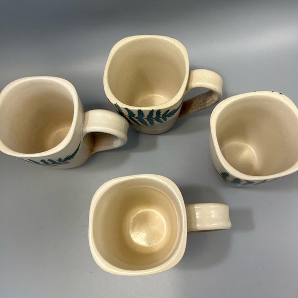 Set  of 4 Stegall Art Studio Pottery Fern Coffee or Tea Mugs Cabin Rustic tans - Picture 10 of 15